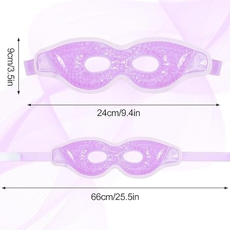 Gelmaske Violett mit Maßangaben: 9 cm Höhe und 24 cm Bandlänge