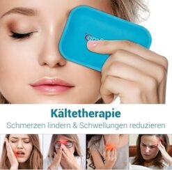 Kühlpad auf geschlossenem Auge zur Kältetherapie gegen Schmerzen und Schwellungen