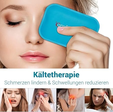 Kühlpad auf geschlossenem Auge zur Kältetherapie gegen Schmerzen und Schwellungen