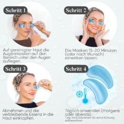 Anleitung in vier Schritten zur Anwendung der Hyaluronsäure Augenpads