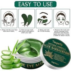 Anleitung in 4 Schritten zur Anwendung der Aloe-Vera-Augenpads mit Aloeblatt und Dose