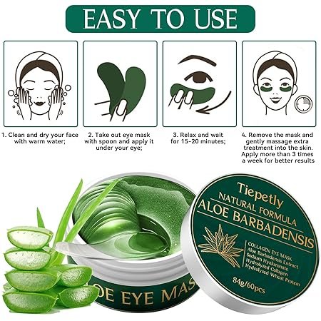 Anleitung in 4 Schritten zur Anwendung der Aloe-Vera-Augenpads mit Aloeblatt und Dose