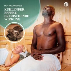 Paar entspannt in Sauna, Mentholkristalle 500g sorgen für kühlenden Effekt auf Steinen