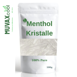Mentholkristalle 100g in weißem Standbeutel, Sichtfenster zeigt weiße Kristalle