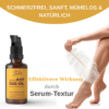 Tala Ameisenei-Öl Serum Fläschchen neben glatten Beinen, Werbung für sanfte Haarentfernung