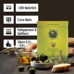 Elea Minon Olivenöl Kanister im Freien auf Holztisch
